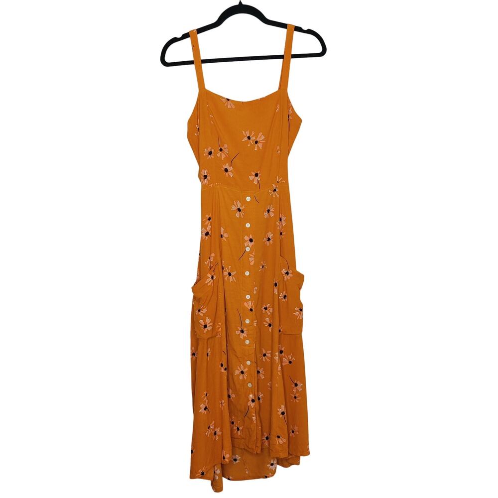 Faithfull the Brand Yellow Gold Floral Button Front Apron Midi Sun Dress 4